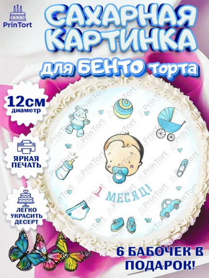 Сахарные круги 12см PT05, Мальчику 1 месяц, Мальчик, 1 месяц, День рождения, арт. PT0507968