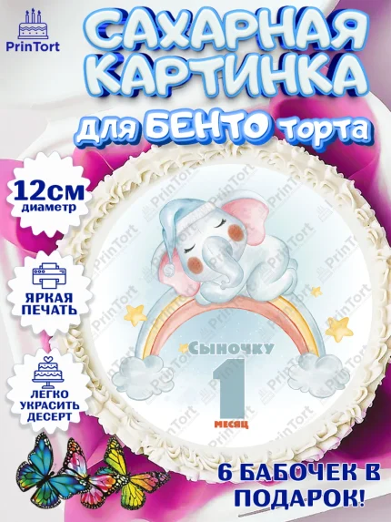 Сахарные круги 12см PT05, Мальчику 1 месяц, Мальчик, 1 месяц, День рождения, арт. PT0507969