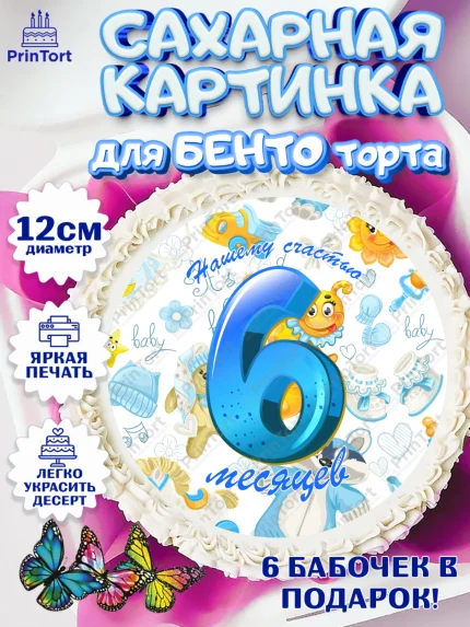 Сахарные круги 12см PT05, Мальчику 6 месяцев, Мальчик, 6 месяцев, День рождения, арт. PT0508082