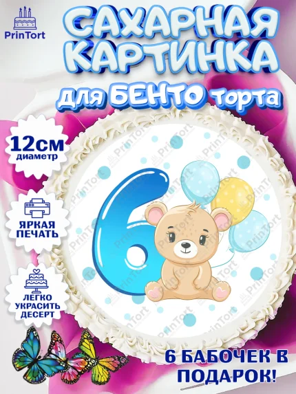 Сахарные круги 12см PT05, Мальчику 6 месяцев, Мальчик, 6 месяцев, День рождения, арт. PT0508086