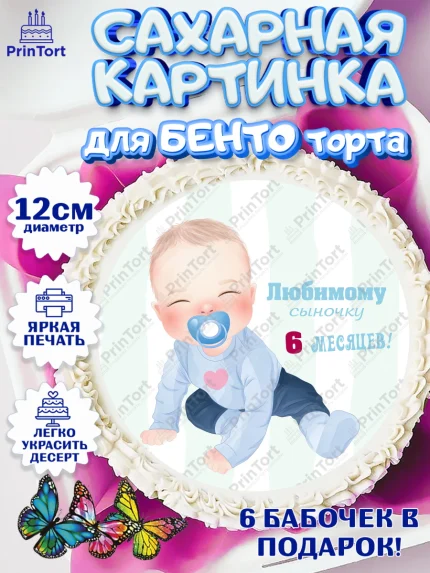 Сахарные круги 12см PT05, Мальчику 6 месяцев, Мальчик, 6 месяцев, День рождения, арт. PT0508087