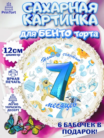 Сахарные круги 12см PT05, Мальчику 7 месяцев, Мальчик, 7 месяцев, День рождения, арт. PT0508102