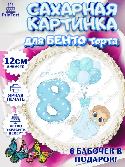 Сахарные круги 12см PT05, Мальчику 8 месяцев, Мальчик, 8 месяцев, День рождения, арт. PT0508118