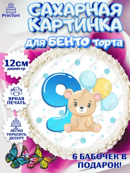 Сахарные круги 12см PT05, Мальчику 9 месяцев, Мальчик, 9 месяцев, День рождения, арт. PT0508146