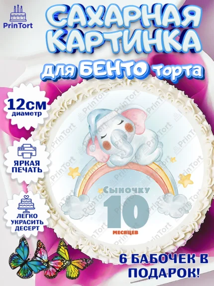 Сахарные круги 12см PT05, Мальчику 10 мес, Мальчик, 10 месяцев, День рождения, арт. PT0508168