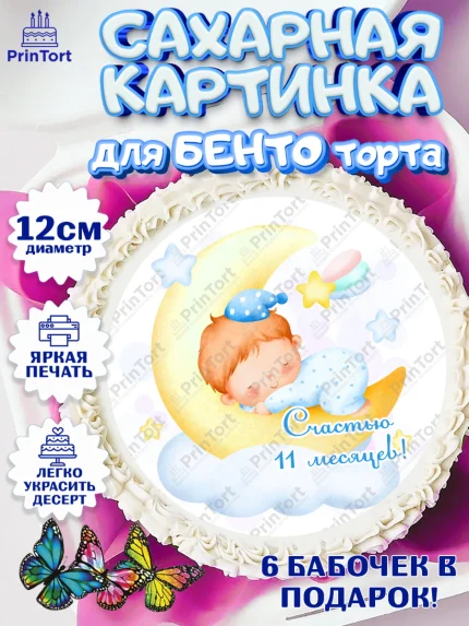 Сахарные круги 12см PT05, Мальчику 11 мес, Мальчик, 11 месяцев, День рождения, арт. PT0508189
