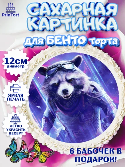 Сахарные круги 12см PT05, Стражи Галактики, Енот, Девочка, День рождения, арт. PT0508199
