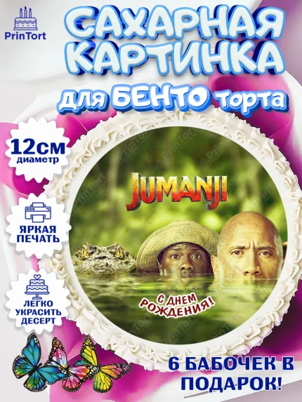 Сахарные круги 12см PT05, Джуманджи, Дуэйн Скала Джонсон, Девочка, День рождения, арт. PT0508245