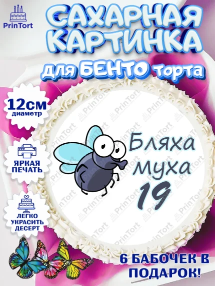 Сахарные круги 12см PT05, Бл-ха Муха, Бл-ха Муха 19, Девушка, 19 лет, День рождения, арт. PT0508324