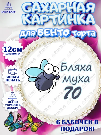 Сахарные круги 12см PT05, Бл-ха Муха, Бл-ха Муха 70, Девушка, 70 лет, День рождения, арт. PT0508375