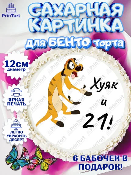 Сахарные круги 12см PT05, Тимон Ху-к, Девушка, 21 год, День рождения, арт. PT0508649