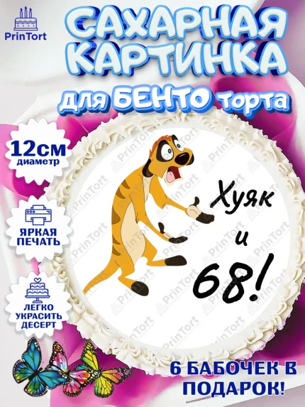Сахарные круги 12см PT05, Тимон Ху-к, Девушка, 68 лет, День рождения, арт. PT0509135