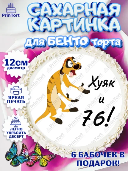 Сахарные круги 12см PT05, Тимон Ху-к, Девушка, 76 лет, День рождения, арт. PT0509143