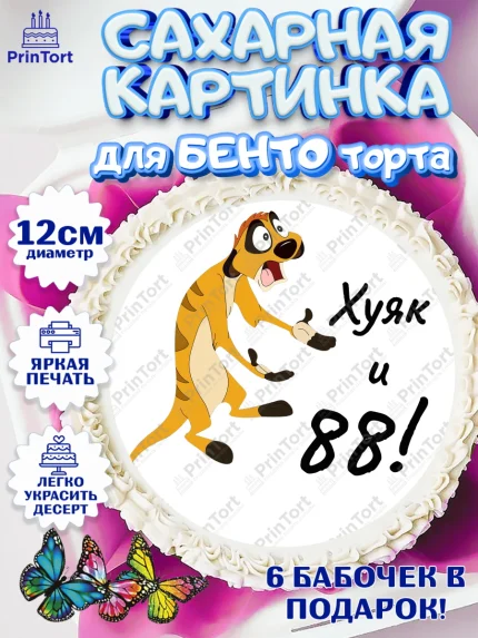 Сахарные круги 12см PT05, Тимон Ху-к, Девушка, 88 лет, День рождения, арт. PT0509155