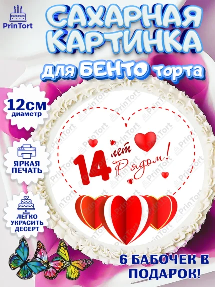 Сахарные круги 12см PT05, Годовщина свадьбы, Агатовая Свадьба, Девушка, 14 лет, арт. PT0509232