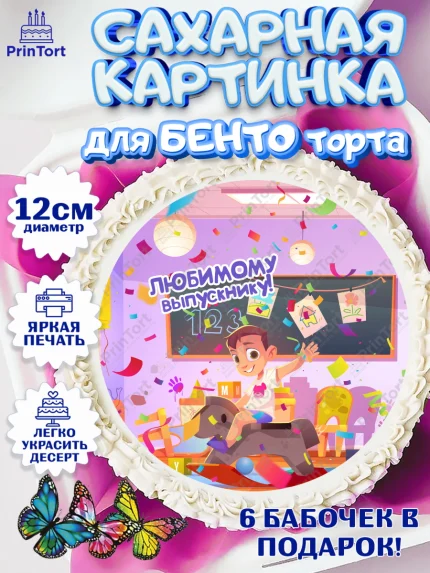 Сахарные круги 12см PT05, Выпускной в садике, Девочка, Выпускной в детском саду, арт. PT0509454