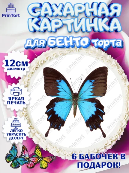 Сахарные круги 12см PT05, Бабочки, декор для выпечки, Девочка, День рождения, арт. PT0509506