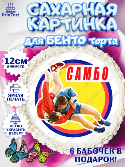 Сахарные круги 12см PT05, Самбо, Борьба, Мальчик, День рождения, арт. PT0510302
