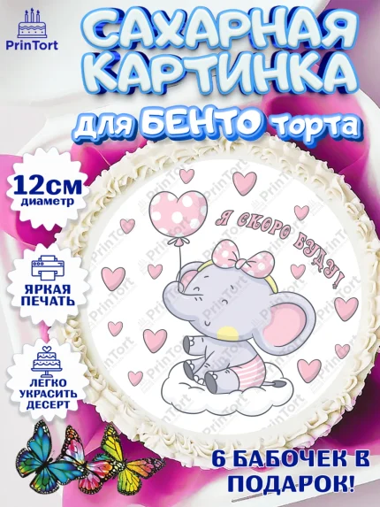 Сахарные круги 12см PT05, Я скоро буду, Новорожденный, Девочка, Рождение ребёнка, арт. PT0510431