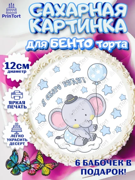 Сахарные круги 12см PT05, Я скоро буду, Новорожденный, Мальчик, Рождение ребёнка, арт. PT0510435
