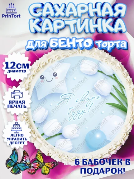 Сахарные круги 12см PT05, Я скоро буду, Новорожденный, Мальчик, Рождение ребёнка, арт. PT0510447