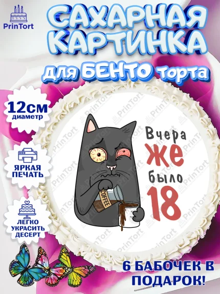 Сахарные круги 12см PT05, Девушке, Вчера же было 18, Девочка, День рождения, арт. PT0510618