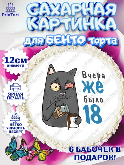 Сахарные круги 12см PT05, Девушке, Вчера же было 18, Девочка, День рождения, арт. PT0510638