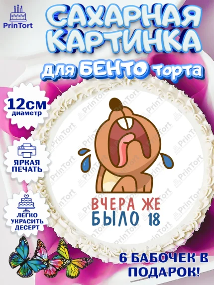 Сахарные круги 12см PT05, Девушке, Вчера же было 18, Девочка, День рождения, арт. PT0510641