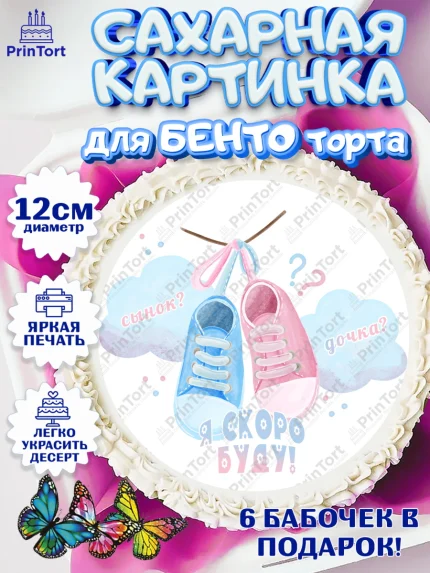 Сахарные круги 12см PT05, Новорожденный, Гендер Пати, Девочка, Рождение ребёнка, арт. PT0510734
