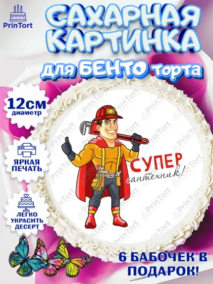 Сахарные круги 12см PT05, Сантехник, Ремонт, Мальчик, День рождения, арт. PT0511007