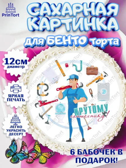 Сахарные круги 12см PT05, Сантехник, Ремонт, Мальчик, День рождения, арт. PT0511011