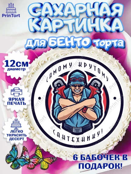 Сахарные круги 12см PT05, Сантехник, Ремонт, Мальчик, День рождения, арт. PT0511014