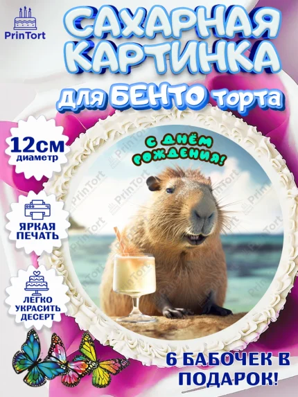 Сахарные круги 12см PT05, Капибара, Девочка, День рождения, арт. PT0511032