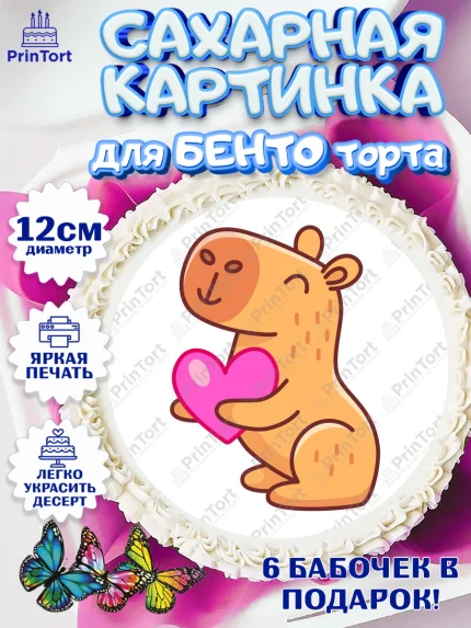 Сахарные круги 12см PT05, Капибара, Девочка, День рождения, арт. PT0511036