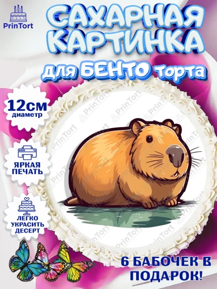 Сахарные круги 12см PT05, Капибара, Девочка, День рождения, арт. PT0511039