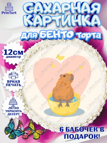 Сахарные круги 12см PT05, Капибара, Девочка, День рождения, арт. PT0511040