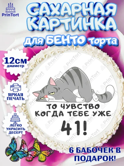 Сахарные круги 12см PT05, с днем рождения, Девушка, 41 год, День рождения, арт. PT0511938