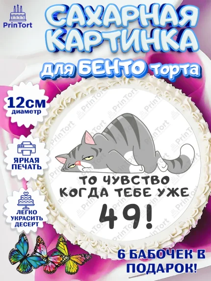 Сахарные круги 12см PT05, с днем рождения, Девушка, 49 лет, День рождения, арт. PT0511946