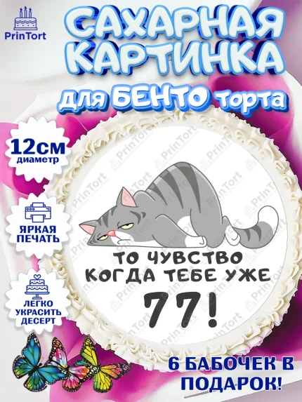Сахарные круги 12см PT05, с днем рождения, Девушка, 77 лет, День рождения, арт. PT0511974