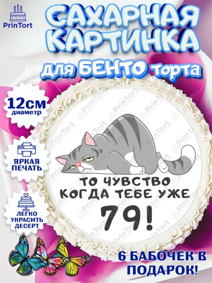 Сахарные круги 12см PT05, с днем рождения, Девушка, 79 лет, День рождения, арт. PT0511976