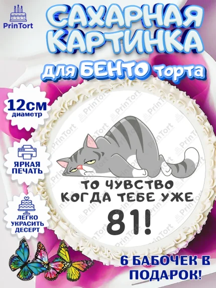 Сахарные круги 12см PT05, с днем рождения, Девушка, 81 год, День рождения, арт. PT0511978