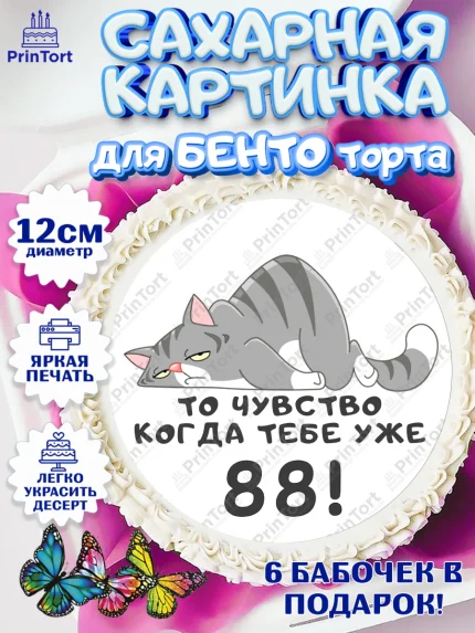 Сахарные круги 12см PT05, с днем рождения, Девушка, 88 лет, День рождения, арт. PT0511985