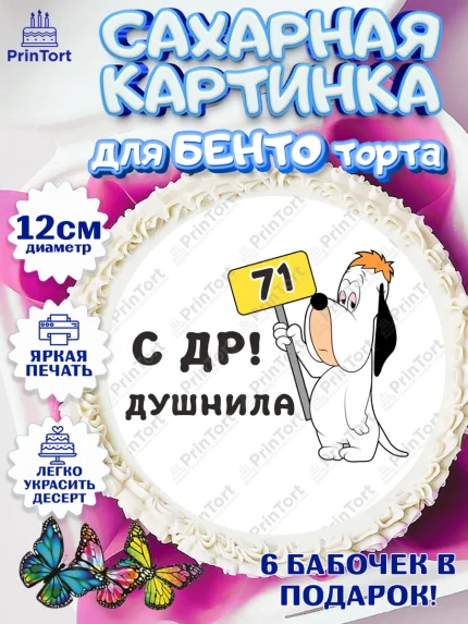 Сахарные круги 12см PT05, Душнила, с днем рождения Душнила, Девушка, 71 год, День рождения, арт. PT0512181