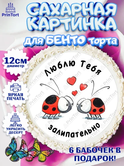 Сахарные круги 12см PT05, Любовь, Божья коровка, Мужчина, День рождения, арт. PT0512596