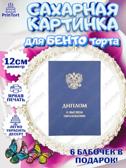 Сахарные круги 12см PT05, Диплом, Девочка, Получение диплома, арт. PT0512673