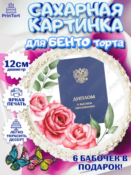 Сахарные круги 12см PT05, Диплом, Девочка, Получение диплома, арт. PT0512676