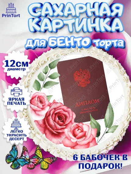 Сахарные круги 12см PT05, Диплом, Девочка, Получение диплома, арт. PT0512677