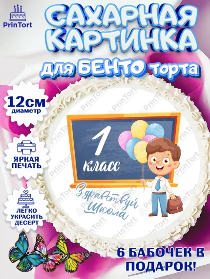 Сахарные круги 12см PT05, Первый класс, Девочка, День знаний 1 сентября, арт. PT0512780