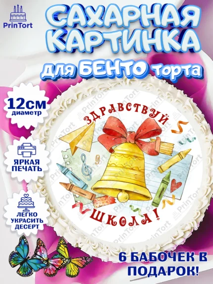 Сахарные круги 12см PT05, Первый класс, Девочка, День знаний 1 сентября, арт. PT0512781