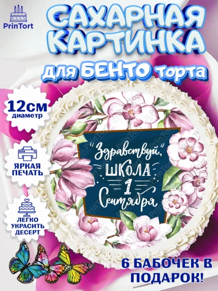 Сахарные круги 12см PT05, Первый класс, Девочка, День знаний 1 сентября, арт. PT0512783